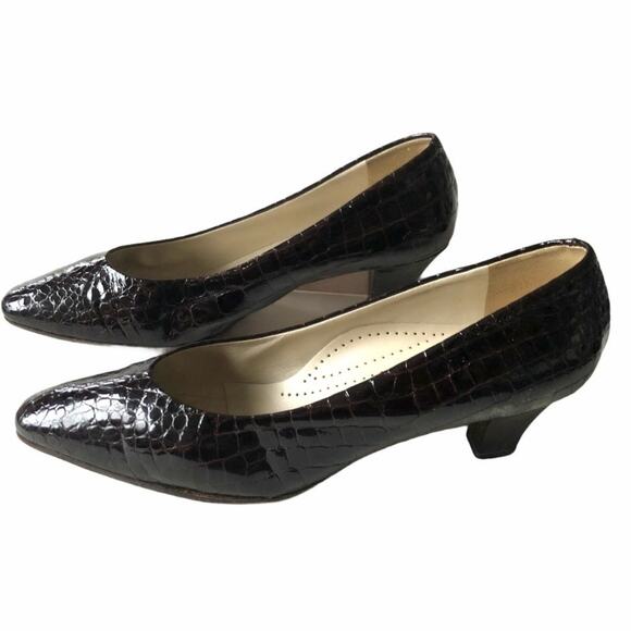 Bally Crocodile Pump Patent Brown Leather 10 VTG - Picture 6 of 11